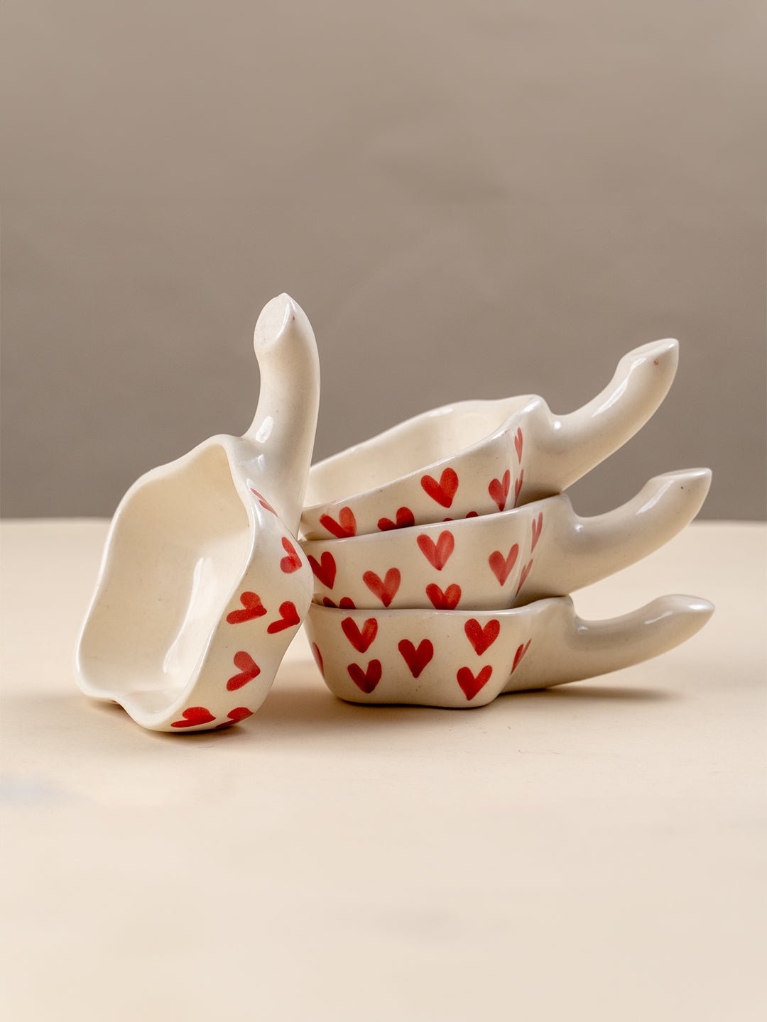 Handcrafted Ceramic Dip Bowl Set with Red Heart Design - The Golden Theory