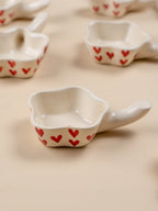 Handcrafted Ceramic Dip Bowl Set with Red Heart Design - The Golden Theory