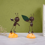 Handcrafted Metal Ant Figurines with Crystal Leaf - Set of 2 - The Golden Theory