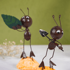 Handcrafted Metal Ant Figurines with Crystal Leaf - Set of 2 - The Golden Theory