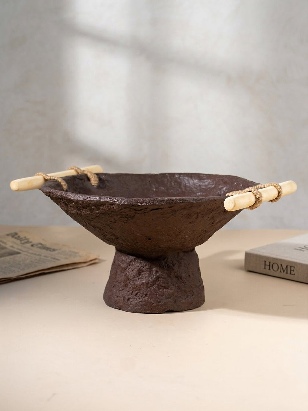 Handcrafted Paper Mache Pedestal Bowl - The Golden Theory