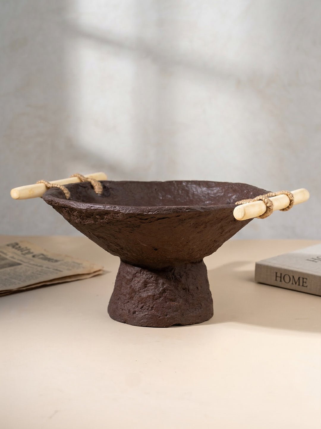 Handcrafted Paper Mache Pedestal Bowl - The Golden Theory