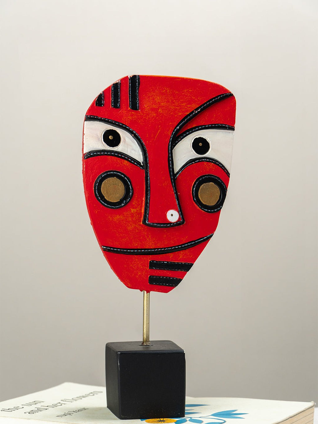 Handcrafted Red Abstract Face Sculpture - The Golden Theory