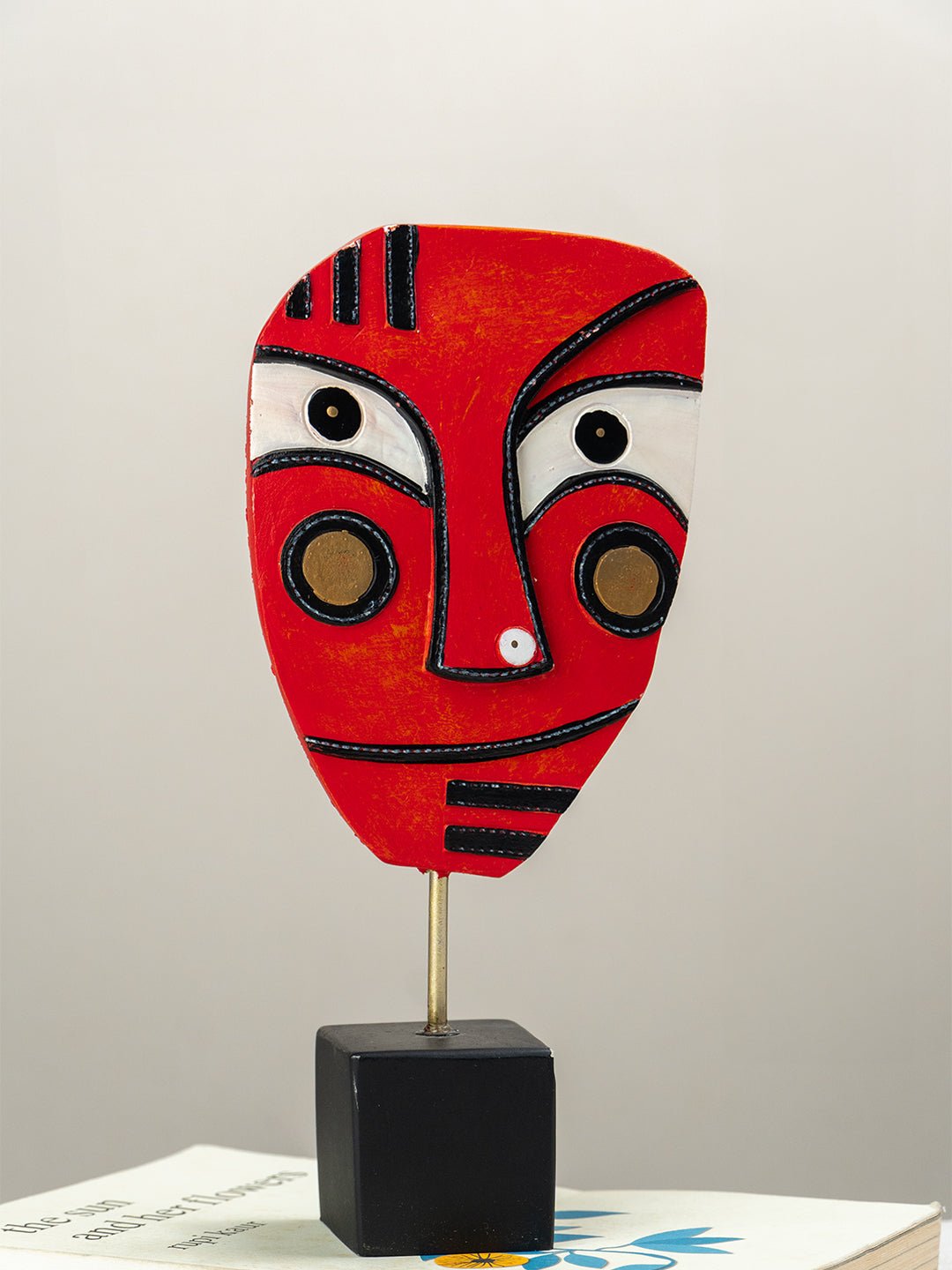 Handcrafted Red Abstract Face Sculpture - The Golden Theory