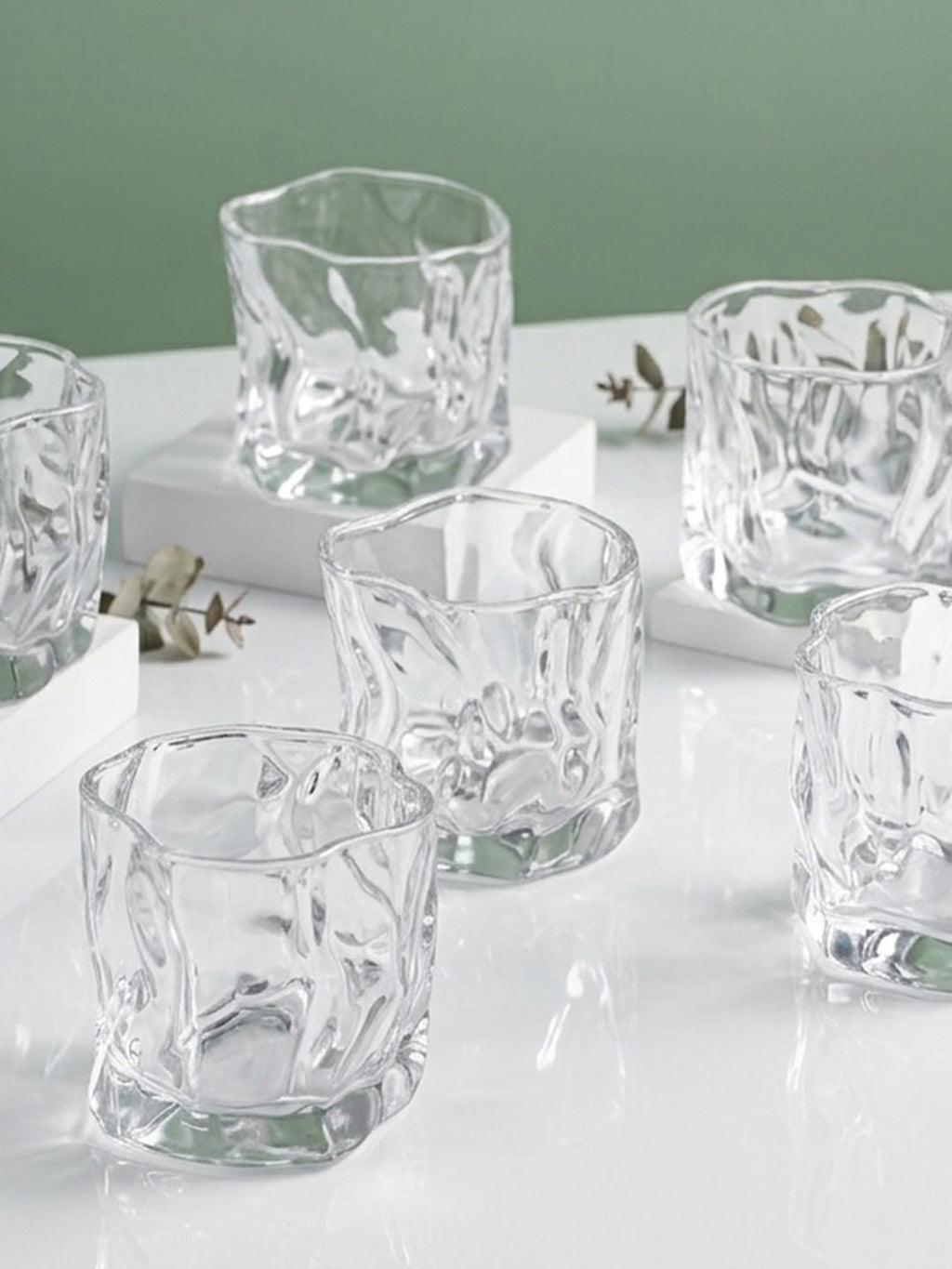 Irregular Wave Sculpted Clear Glasses Design - Set of 6 - The Golden Theory