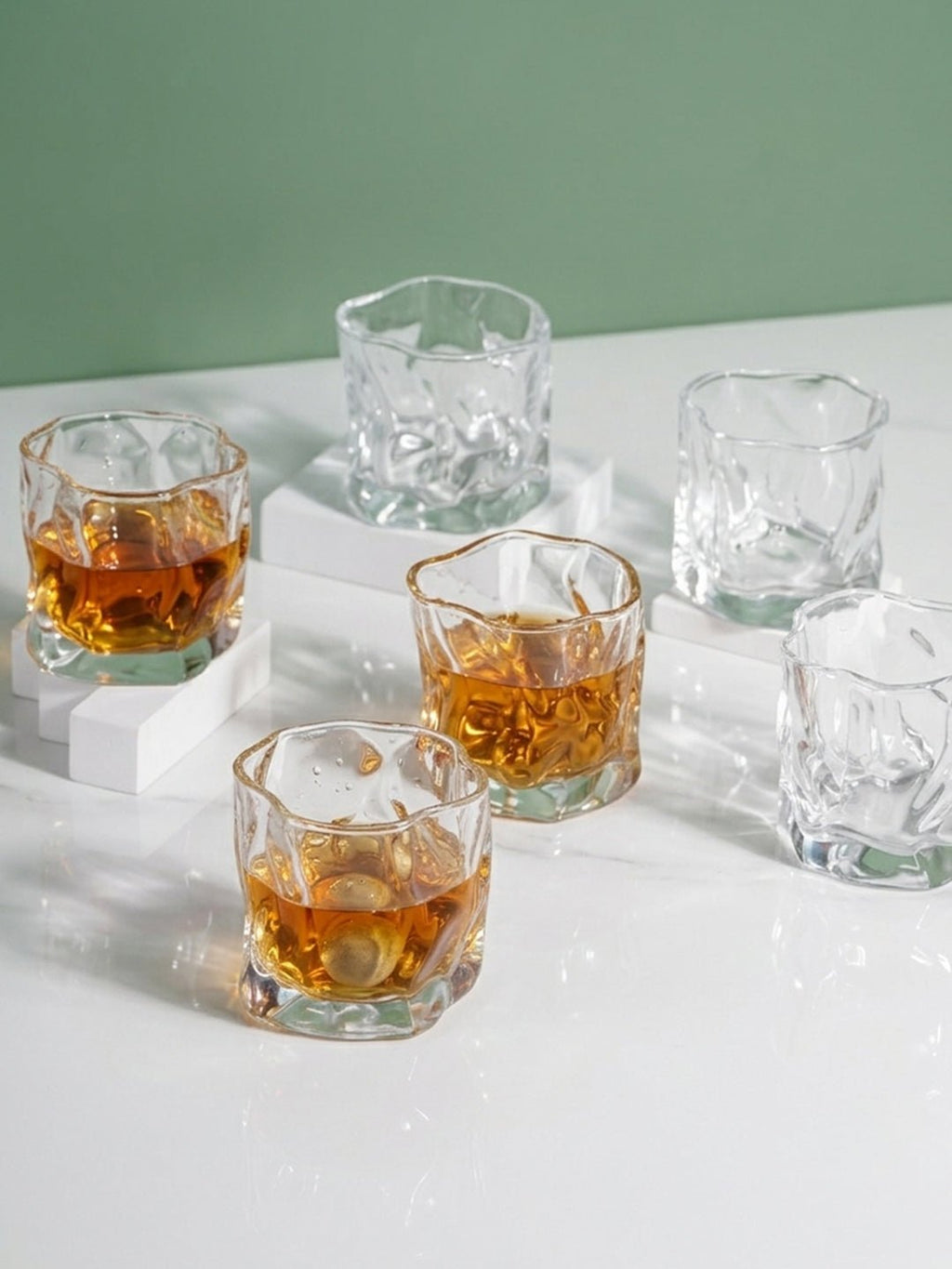 Irregular Wave Sculpted Clear Glasses Design - Set of 6 - The Golden Theory