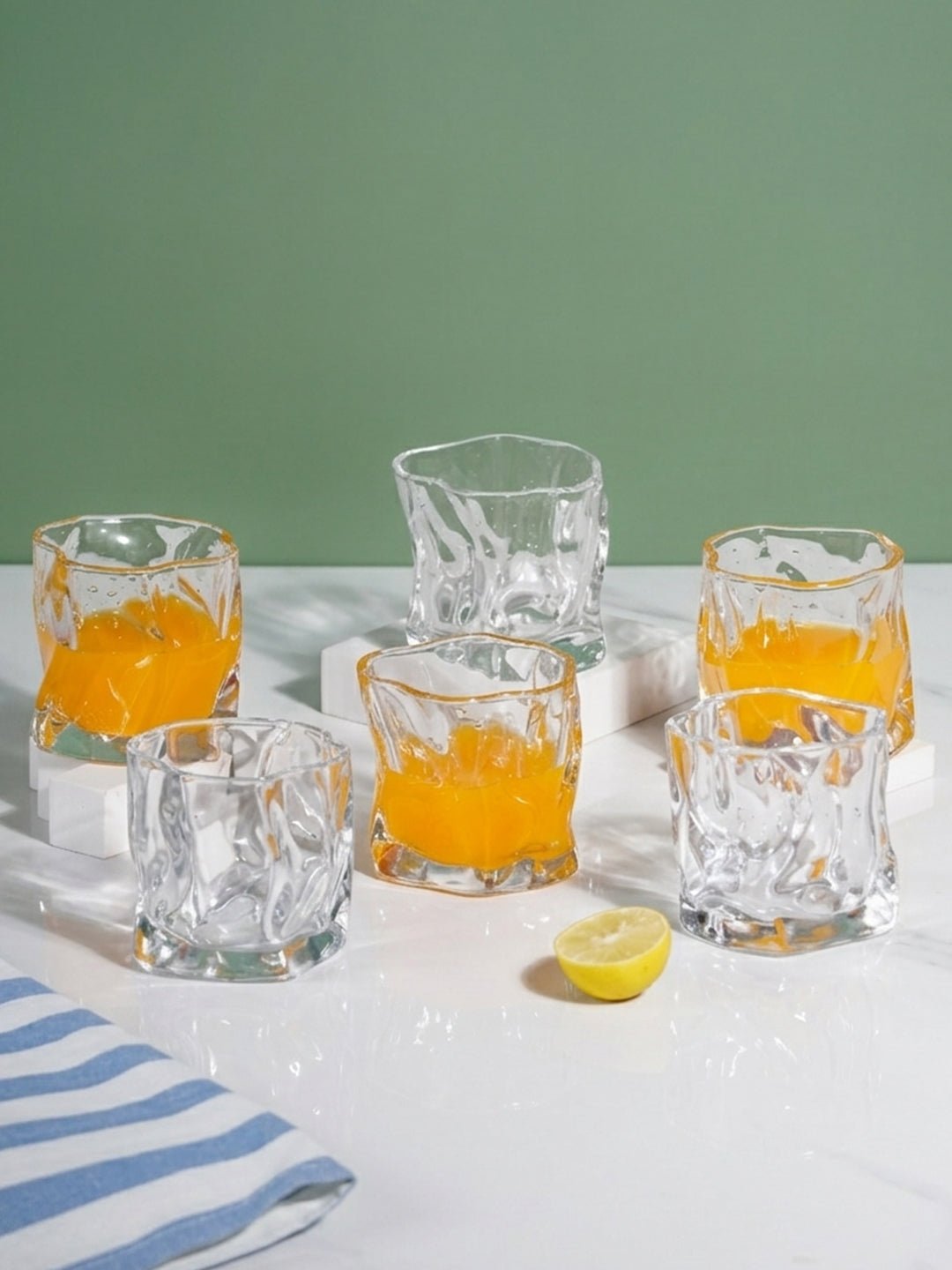 Irregular Wave Sculpted Clear Glasses Design - Set of 6 - The Golden Theory Main image