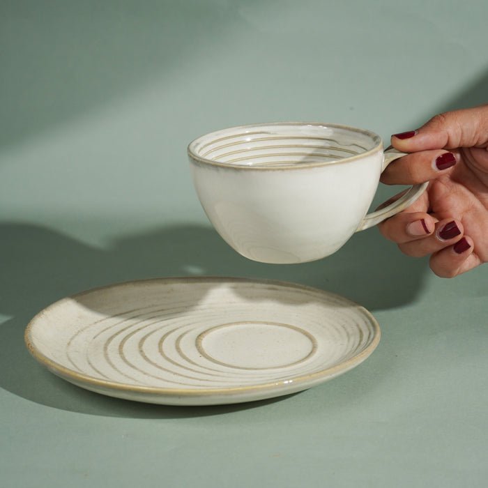 Ivory Spiral Ceramic Cup and Saucer Set - The Golden Theory