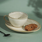 Ivory Spiral Ceramic Cup and Saucer Set - The Golden Theory