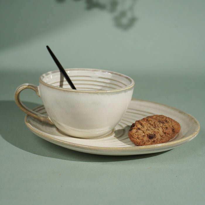 Ivory Spiral Ceramic Cup and Saucer Set - The Golden Theory