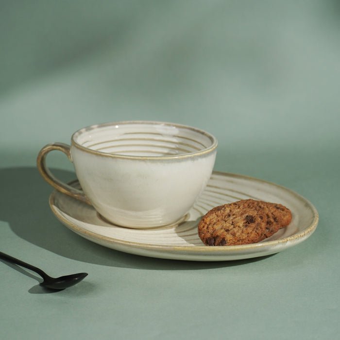Ivory Spiral Ceramic Cup and Saucer Set - The Golden Theory