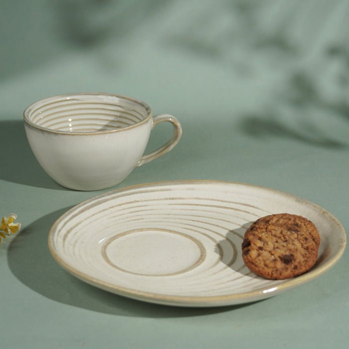 Ivory Spiral Ceramic Cup and Saucer Set - The Golden Theory