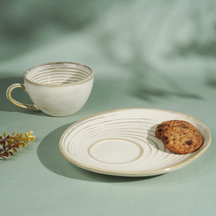 Ivory Spiral Ceramic Cup and Saucer Set - The Golden Theory