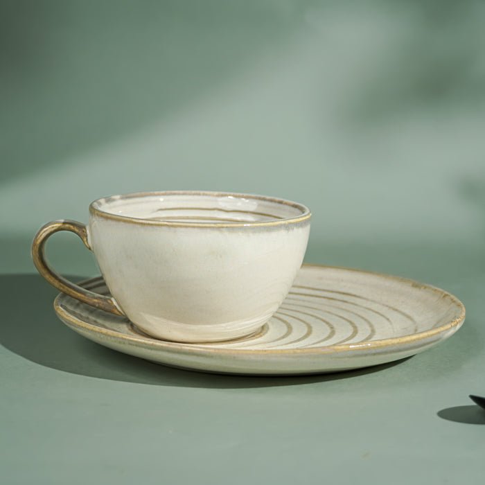 Ivory Spiral Ceramic Cup and Saucer Set - The Golden Theory Main image