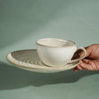 Ivory Spiral Ceramic Cup and Saucer Set - The Golden Theory