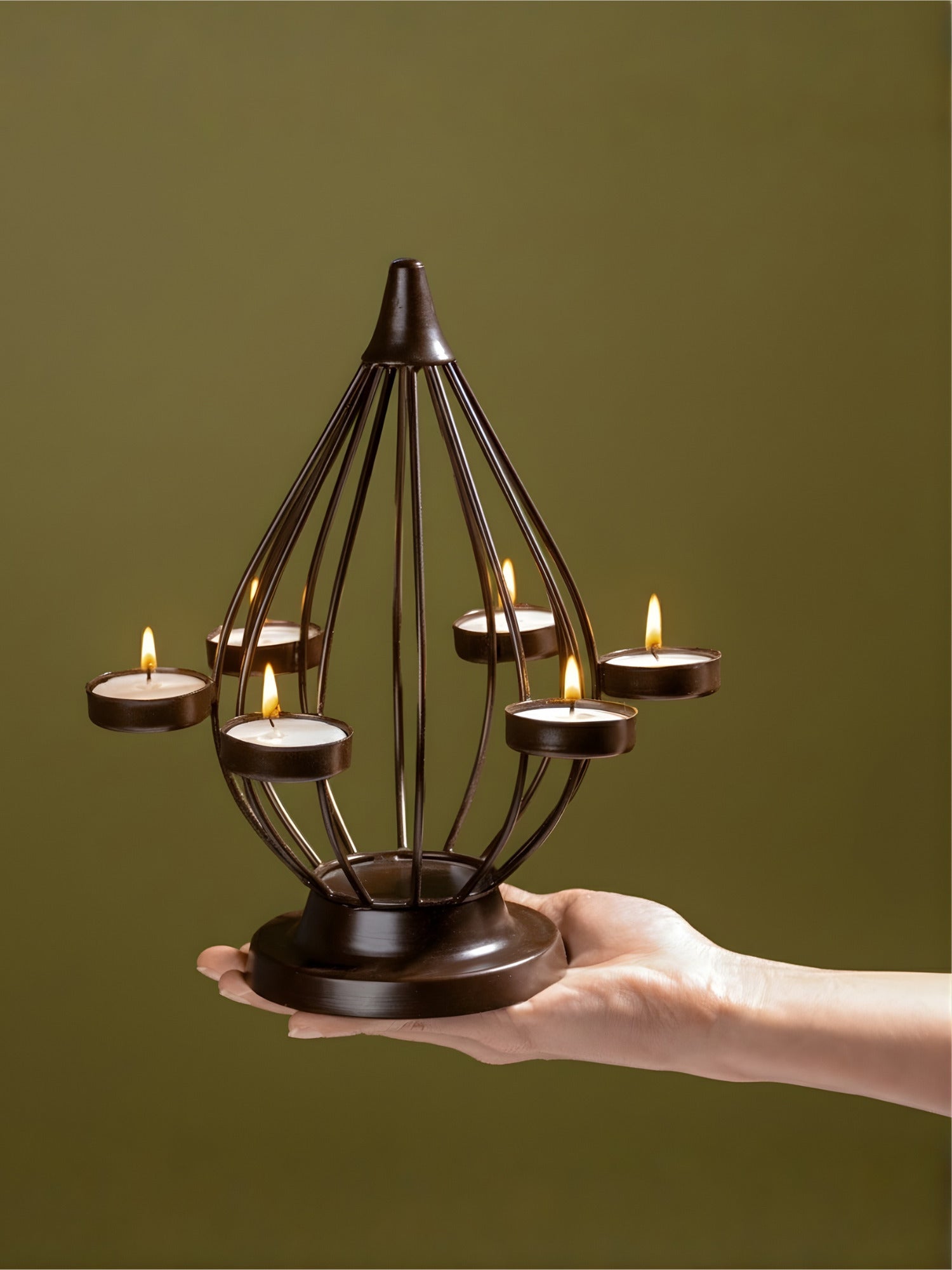 Lantern-Style Modern Brass Tealight Holder Secondary image