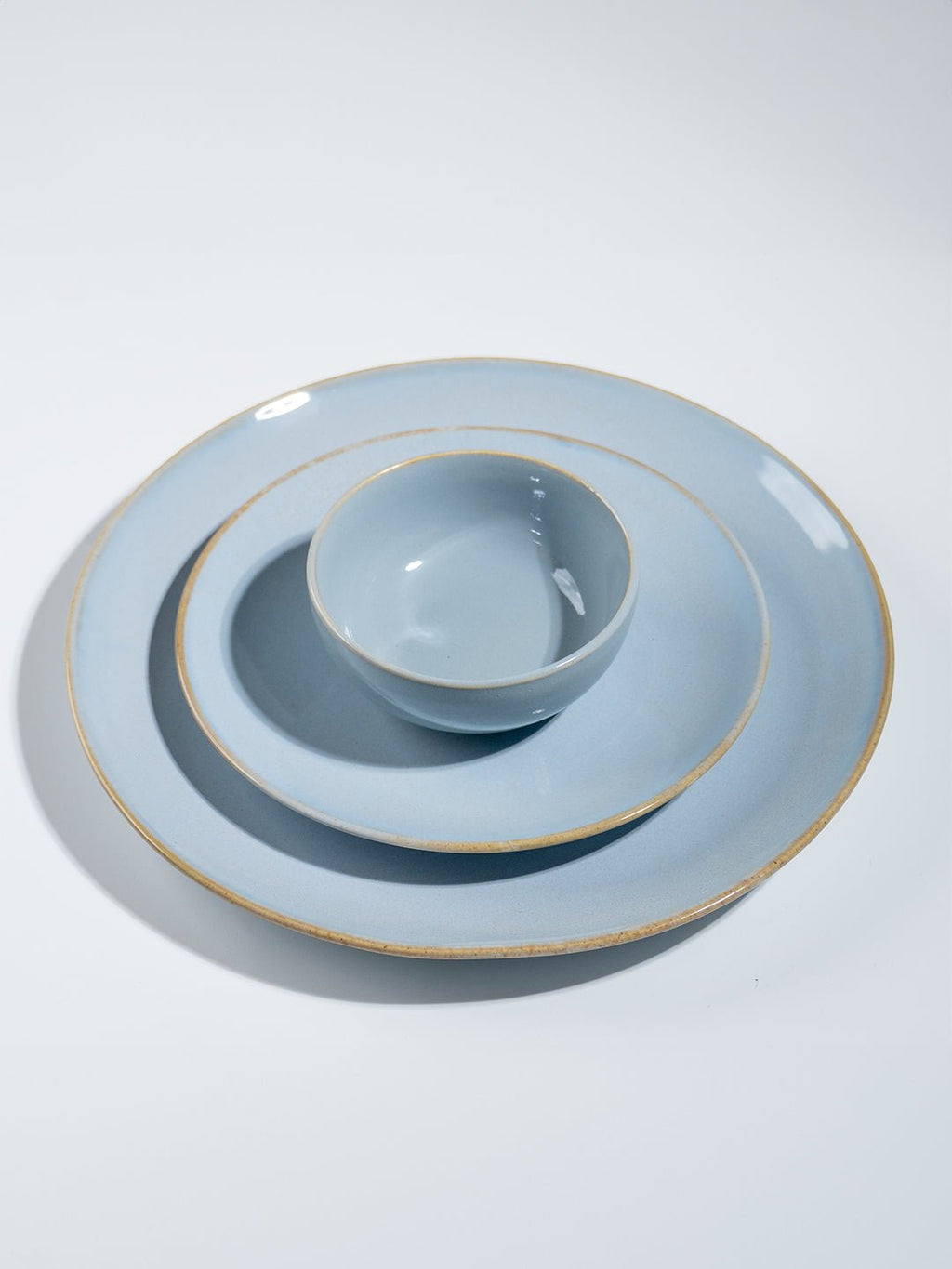 Light Blue Ceramic Dinner Set with Rustic Gold Rim Finish - Set of 19 - The Golden Theory