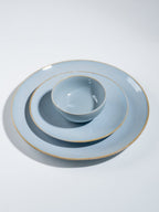 Light Blue Ceramic Dinner Set with Rustic Gold Rim Finish - Set of 19 - The Golden Theory
