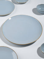 Light Blue Ceramic Dinner Set with Rustic Gold Rim Finish - Set of 19 - The Golden Theory