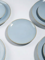 Light Blue Ceramic Dinner Set with Rustic Gold Rim Finish - Set of 19 - The Golden Theory