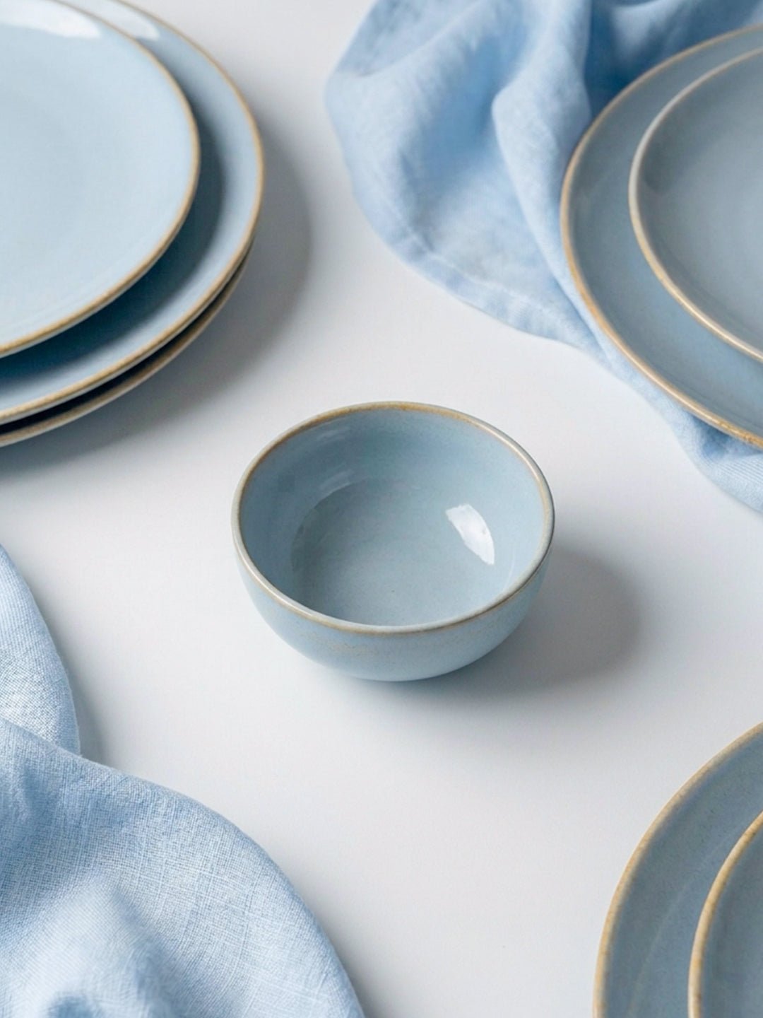 Light Blue Ceramic Small Bowl with Rustic Gold Rim Finish - The Golden Theory Main image