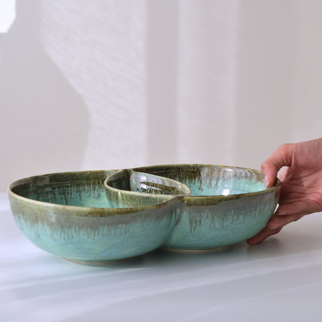 Light Green Ceramic Double Bowl - The Golden Theory