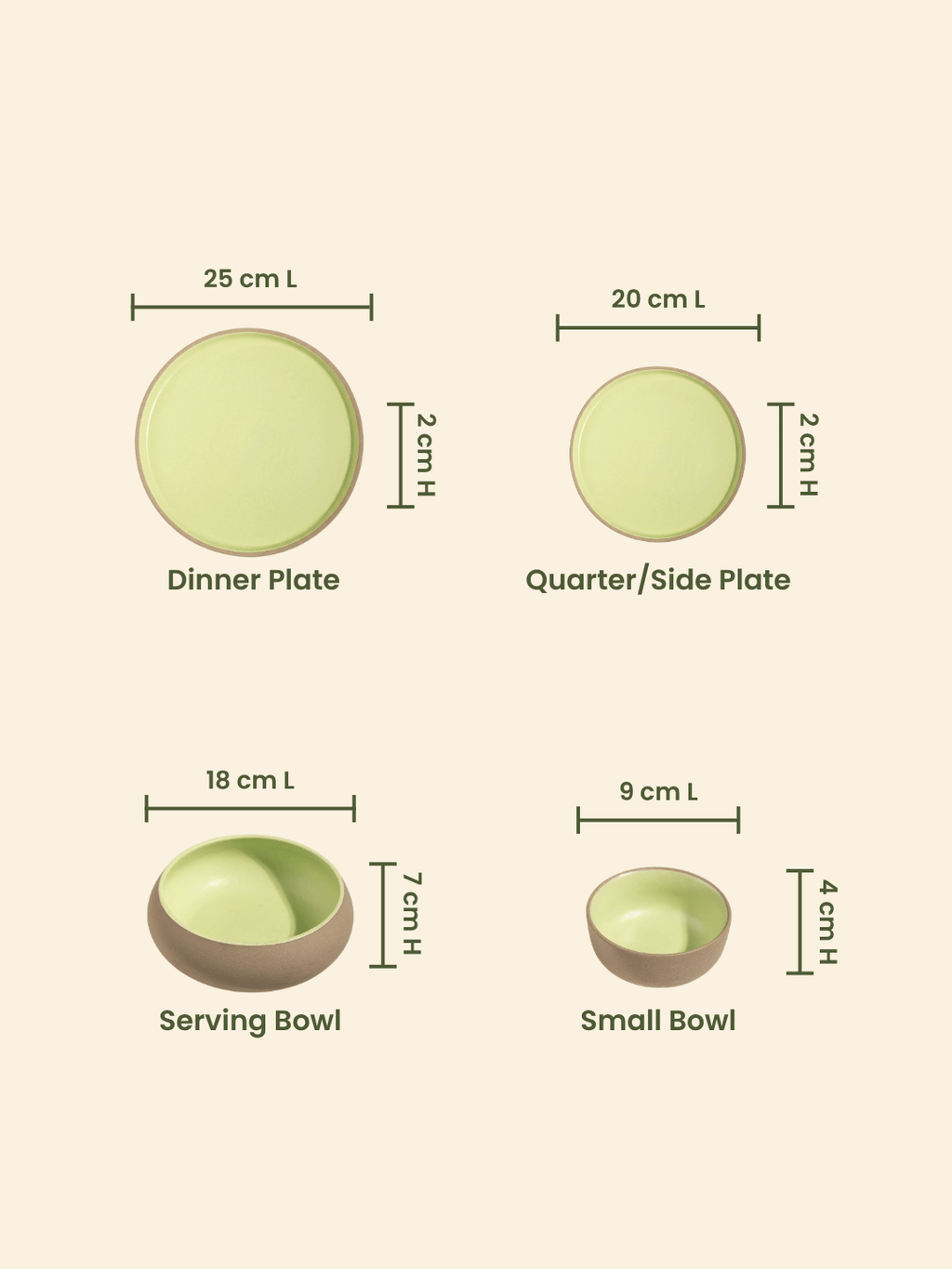 Light Green & Rust Ceramic Dinner Set of 14 - The Golden Theory
