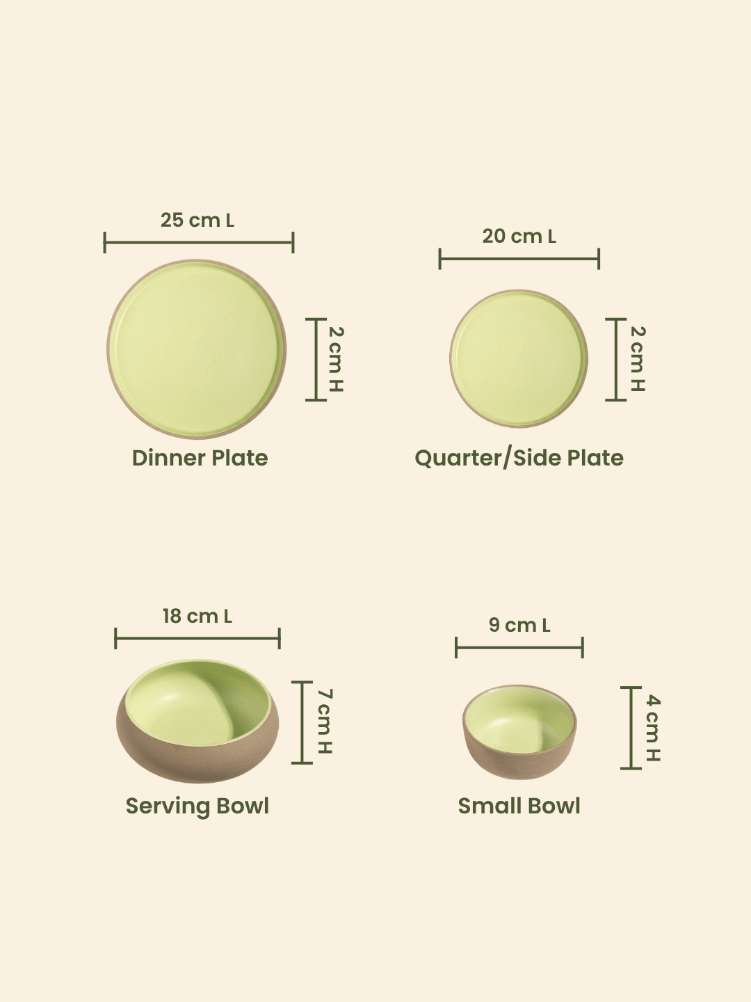 Light Green & Rust Ceramic Dinner Set of 14 - The Golden Theory