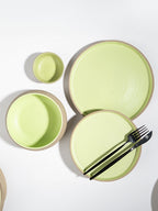 Light Green & Rust Ceramic Dinner Set of 14 - The Golden Theory