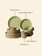 Light Green & Rust Ceramic Dinner Set of 14 - The Golden Theory