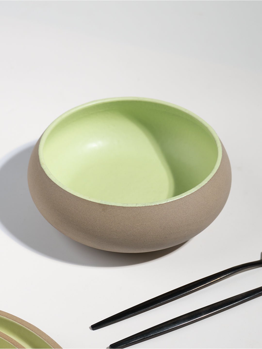 Light Green & Rust Ceramic Serving Bowl - The Golden Theory Main image