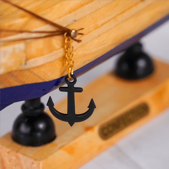 Light Wood and Blue Model Ship Sculpture - The Golden Theory