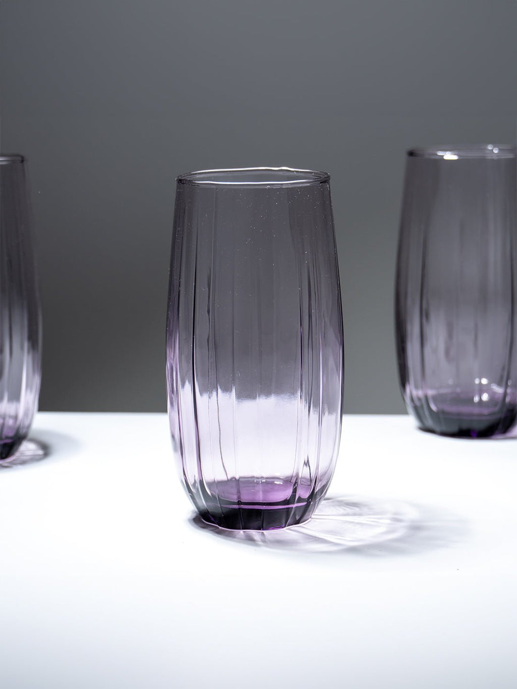 Lilac-Tint Ribbed Tall Glasses - Set of 6 - The Golden Theory