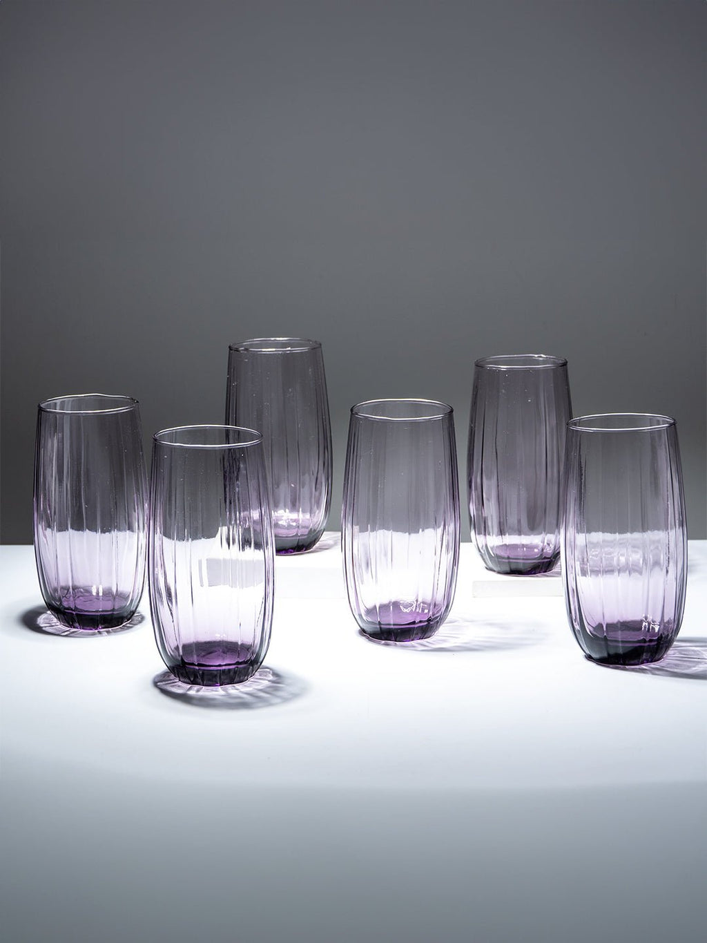 Lilac-Tint Ribbed Tall Glasses - Set of 6 - The Golden Theory