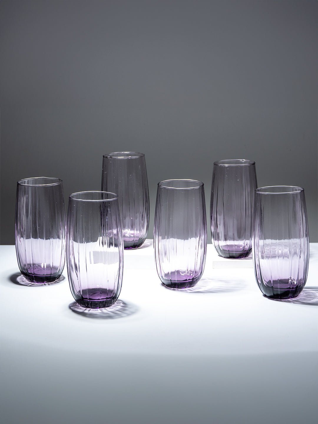 Lilac-Tint Ribbed Tall Glasses - Set of 6 - The Golden Theory