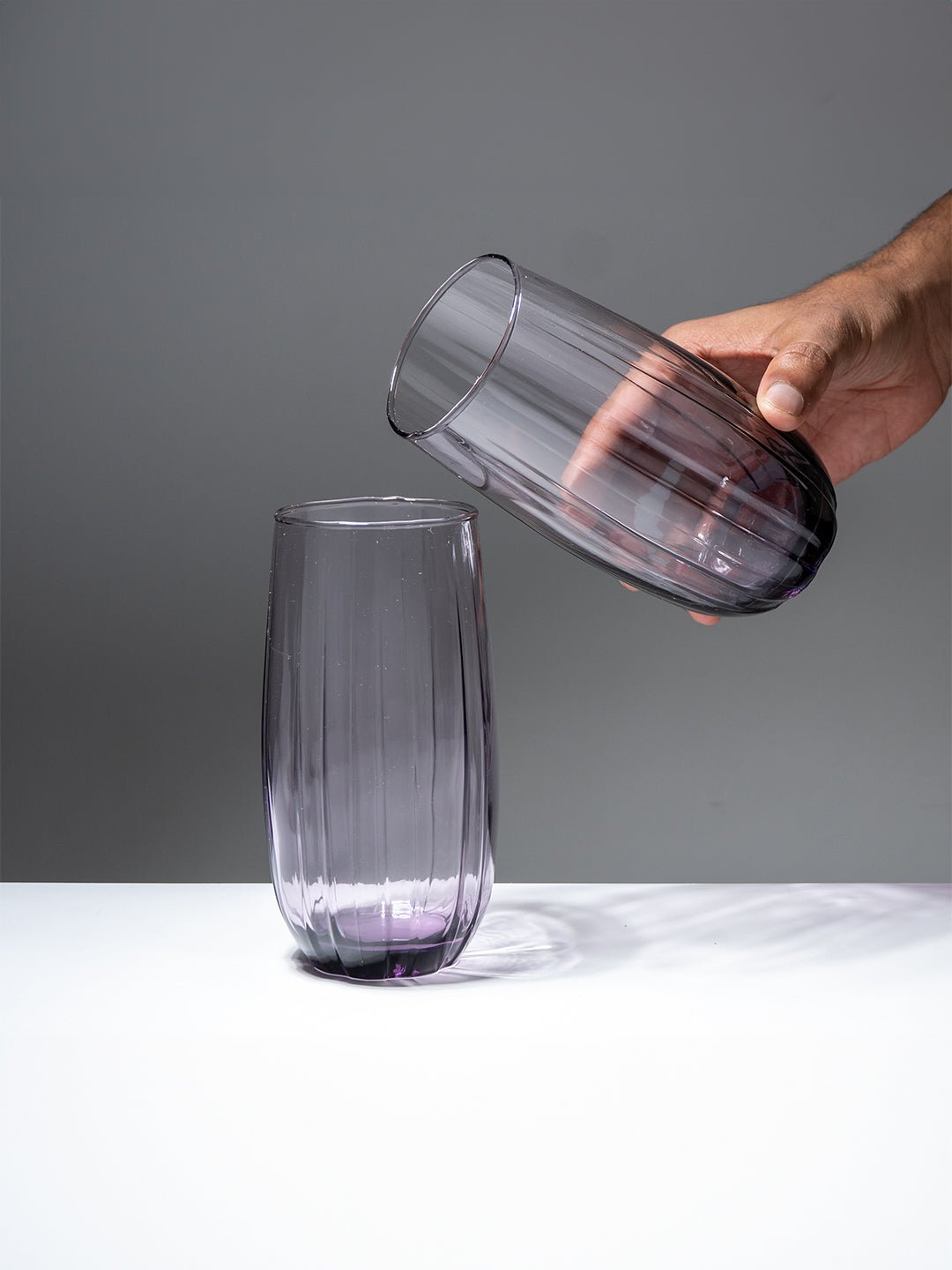 Lilac-Tint Ribbed Tall Glasses - Set of 6 - The Golden Theory