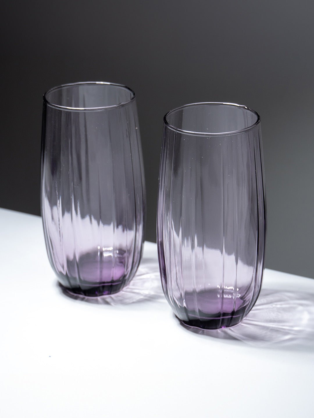 Lilac-Tint Ribbed Tall Glasses - Set of 6 - The Golden Theory