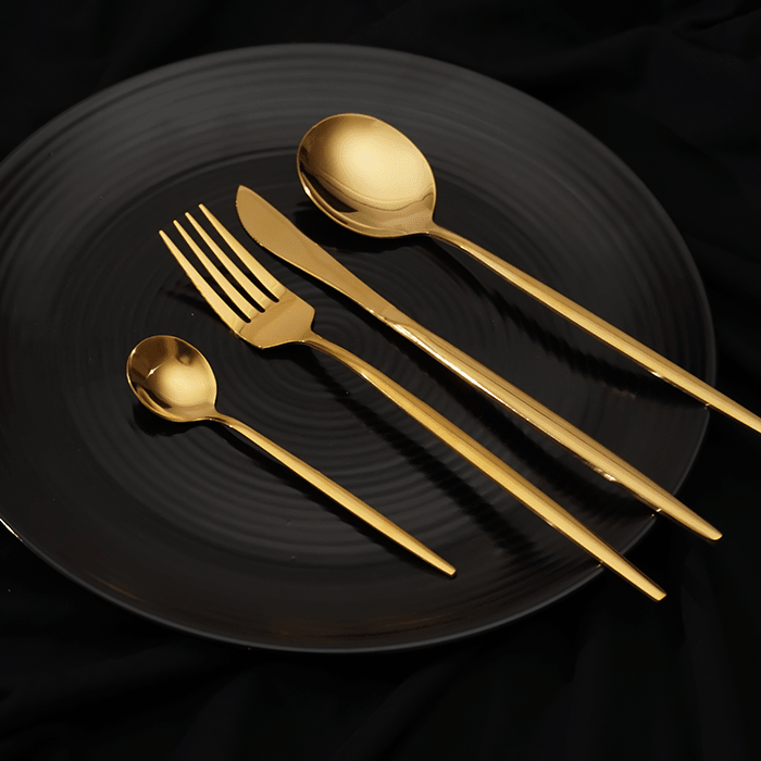 Luxurious Gold Stainless Steel Cutlery Set of 4 - The Golden Theory Main image