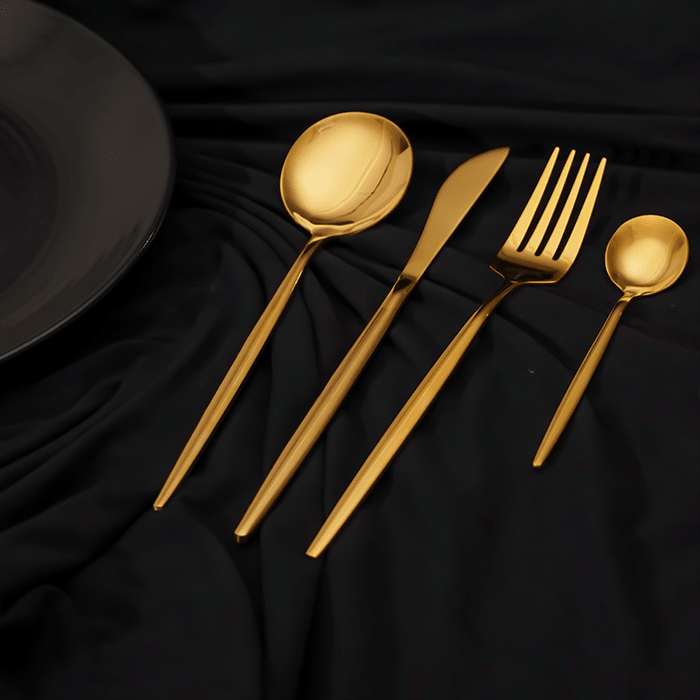 Luxurious Gold Stainless Steel Cutlery Set of 4 - The Golden Theory