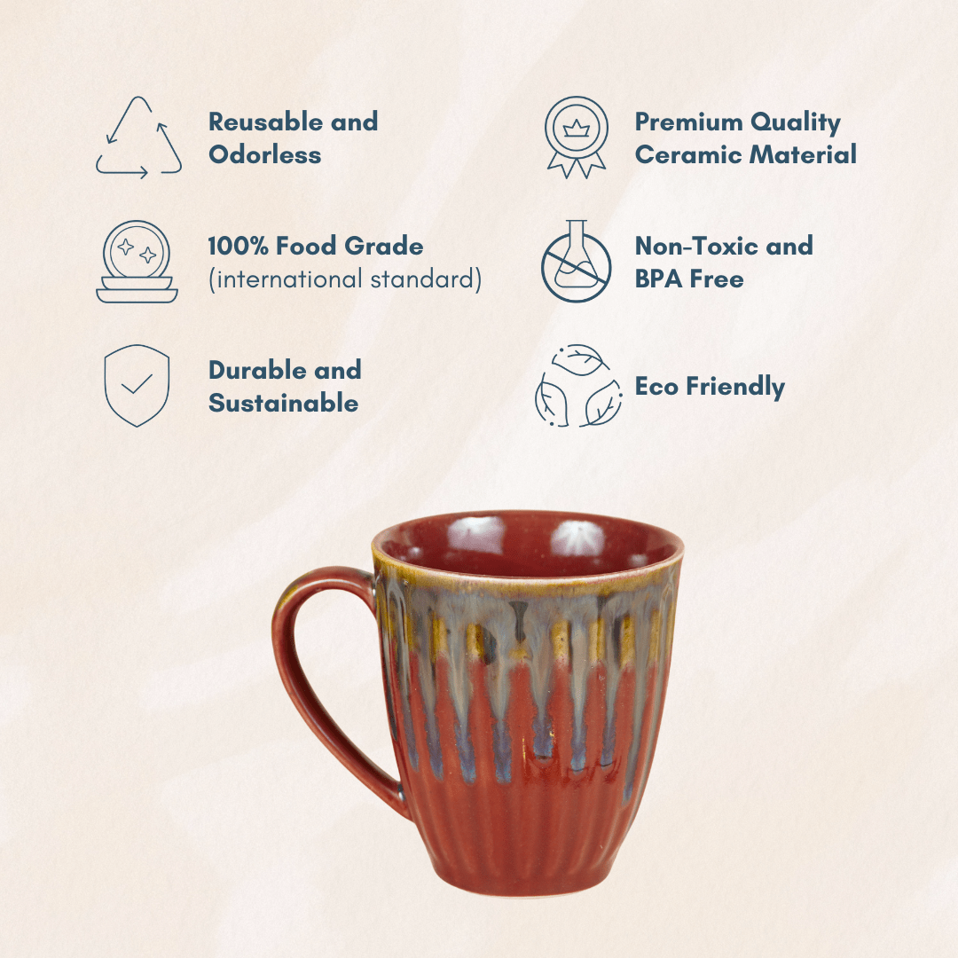Maroon Ceramic Coffee Mug with Drops Design - The Golden Theory