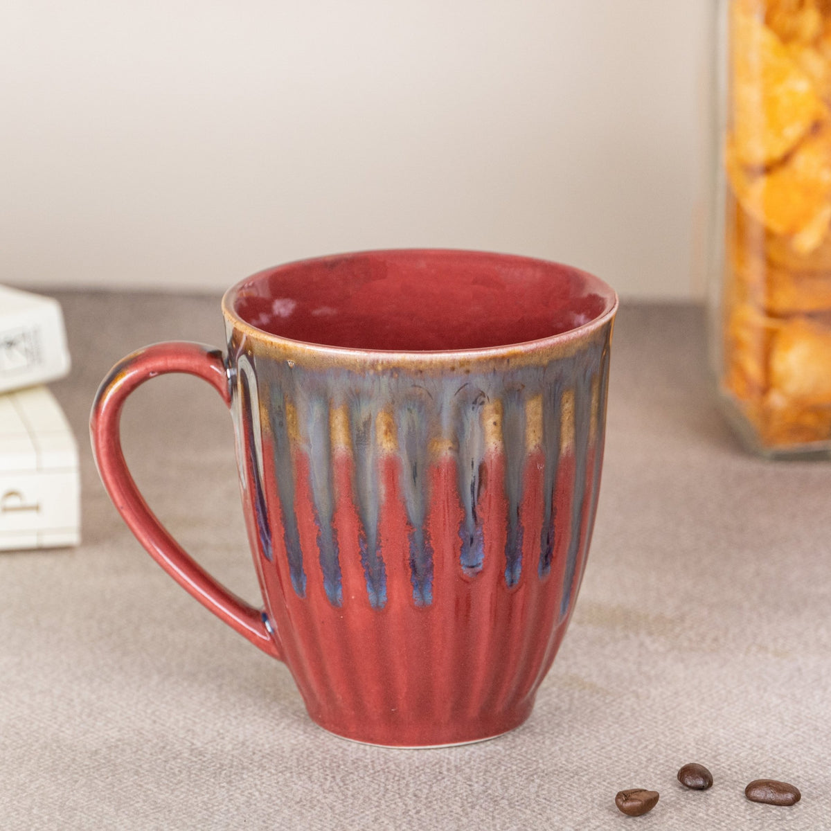 Maroon Ceramic Coffee Mug with Drops Design - The Golden Theory Main image