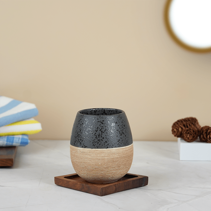 Matte Black and Wood Textured Bathroom Accessory Set Secondary image