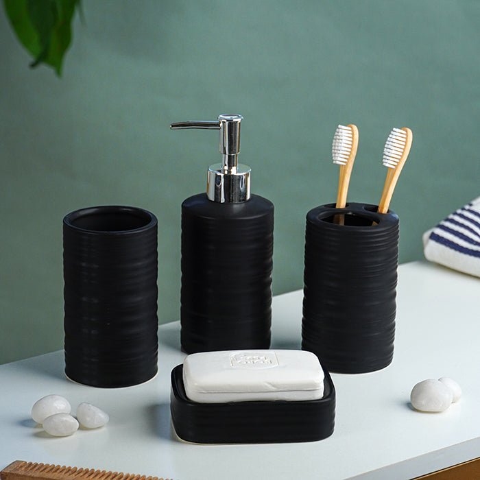 Matte Black Ceramic Bathroom Set of 4 - The Golden Theory Main image