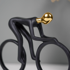 Matte Black Cyclist Sculpture with Gold Head - Modern Sports Art Décor - The Golden Theory