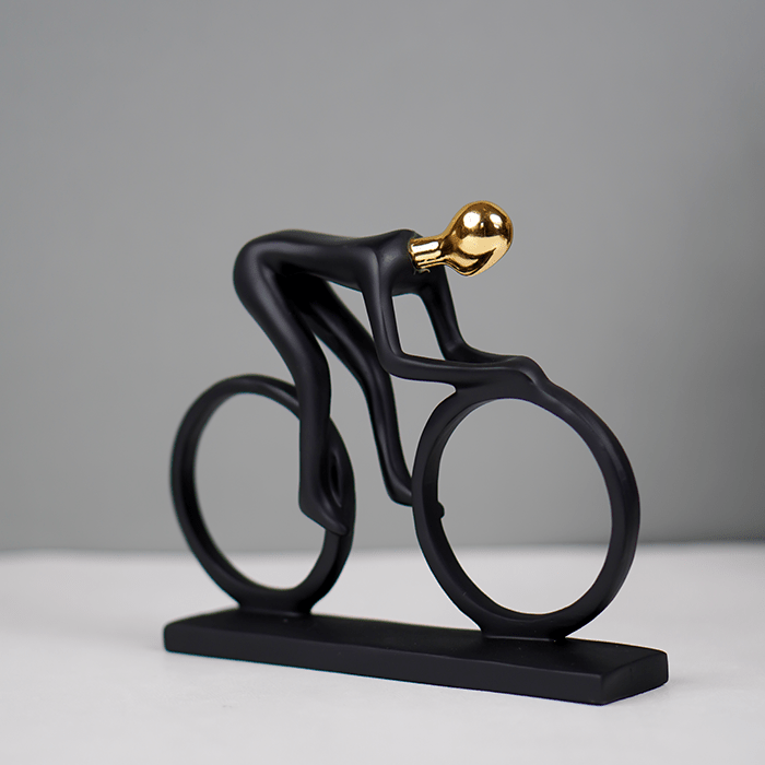Matte Black Cyclist Sculpture with Gold Head - Modern Sports Art Décor - The Golden Theory