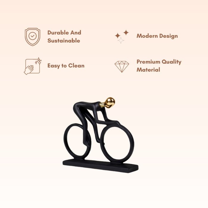 Matte Black Cyclist Sculpture with Gold Head - Modern Sports Art Décor - The Golden Theory