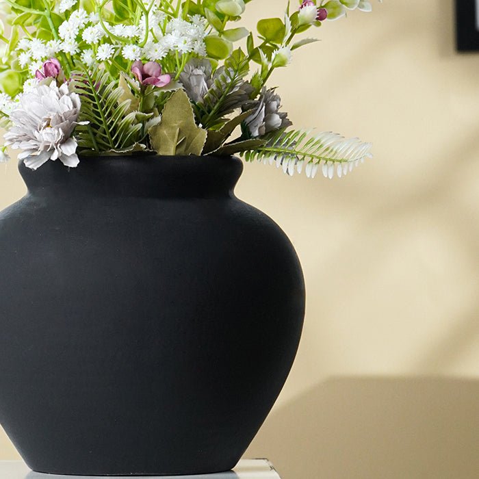 Matte Black Decorative Vase with wide Rim Design Secondary image