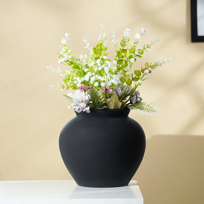 Matte Black Decorative Vase with wide Rim Design - The Golden Theory Main image