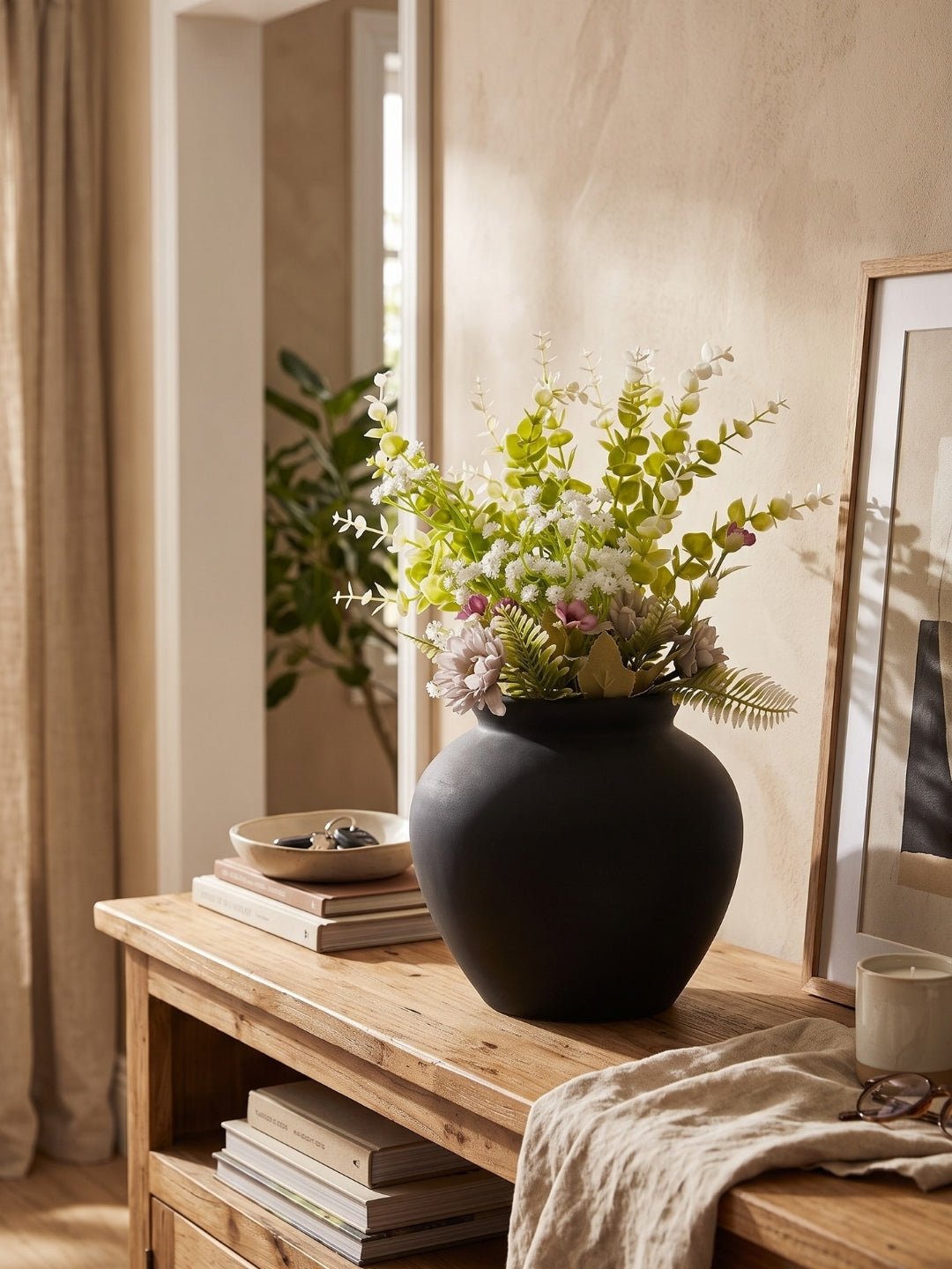 Matte Black Decorative Vase with wide Rim Design Secondary image