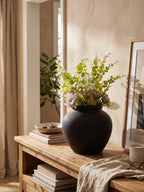 Matte Black Decorative Vase with wide Rim Design - The Golden Theory
